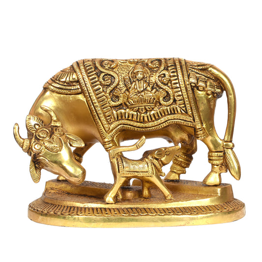 Cow Standing With Calf With Ganesh Laxmi Carving (6.5 X 4.5 In)