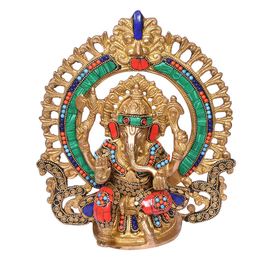 Ganesh With Designer Yelly Ring & Stones (9 In)