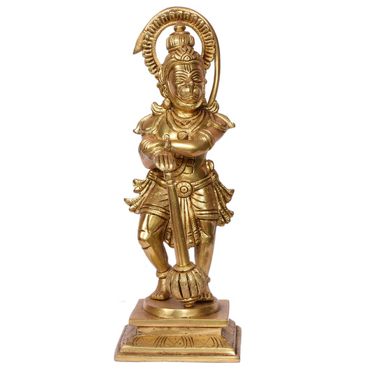 Hanuman Standing On Double Designer Base With Mace (10.75 In)