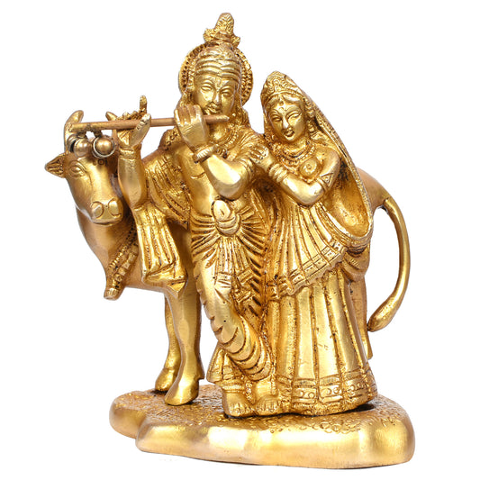 Radha Krishna Standing With Cow On Base (7 In)