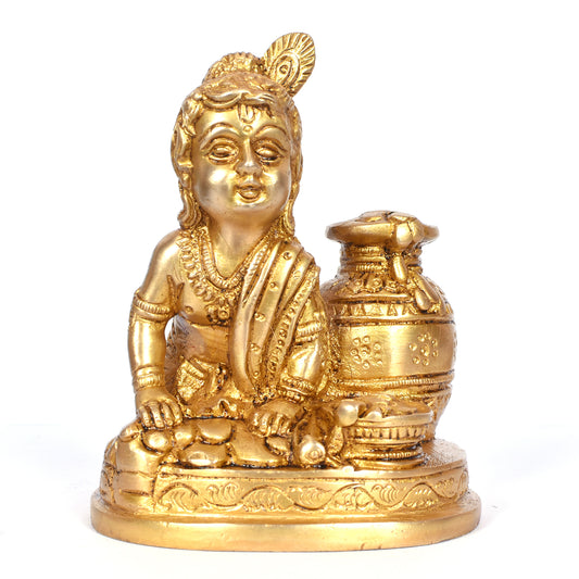 Krishna Sitting With Butter Pot On Oval Base (4.75 In)