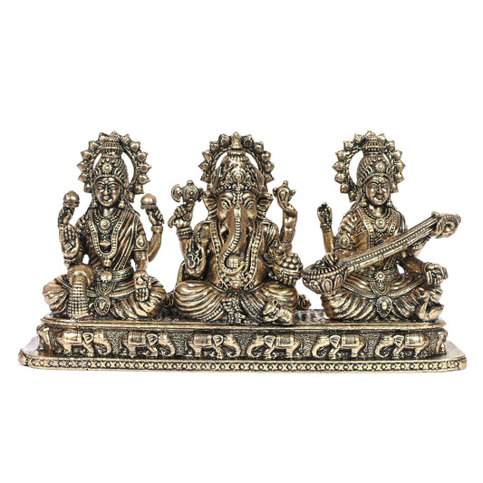 Ganesh Laxmi Saraswati Sitting On Elephant Carved Base (3 In)