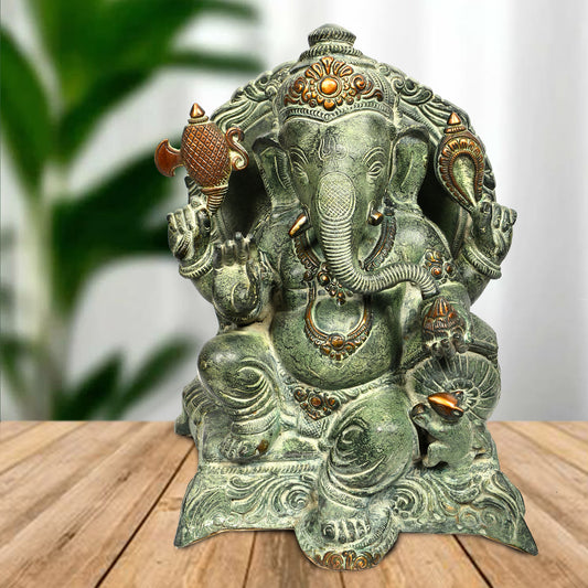 Ganesh Sitting On Throne With Plate (13 In)