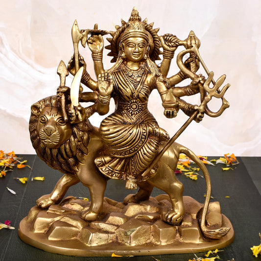 Majestic Goddess Durga Seated on Lion (8.5 Inch)
