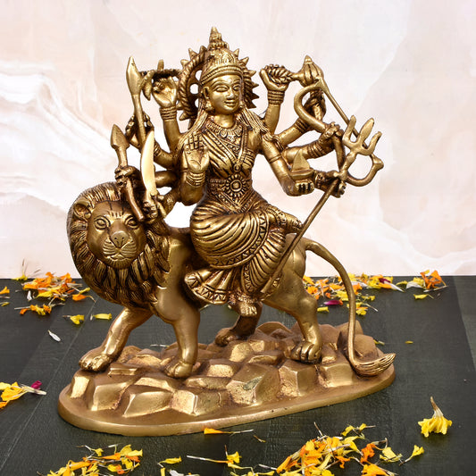 Majestic Goddess Durga Seated on Lion (8.5 Inch)