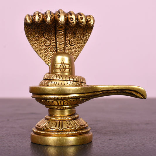 Shivling With Snake (3.5 In) - Golden