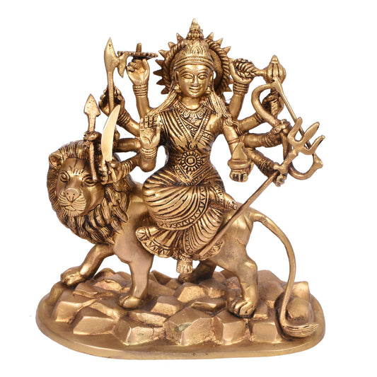 Majestic Goddess Durga Seated on Lion (8.5 Inch)
