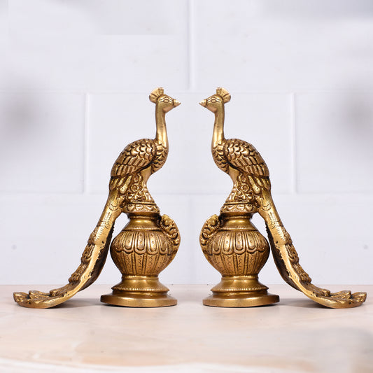 Peacock On Pillar With Open Feathers (5.5 In)