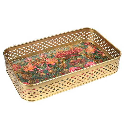 Metal Rectangular Tray - Flower with Birds