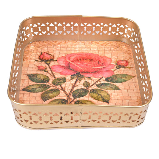 Metal Square Tray - Flower