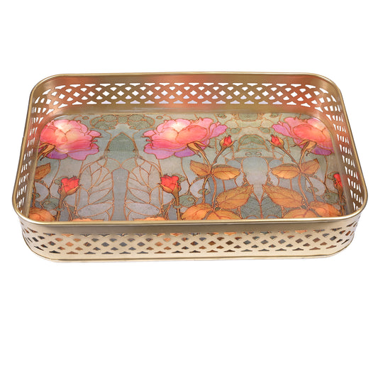 Metal Rectangular Tray - Flower
