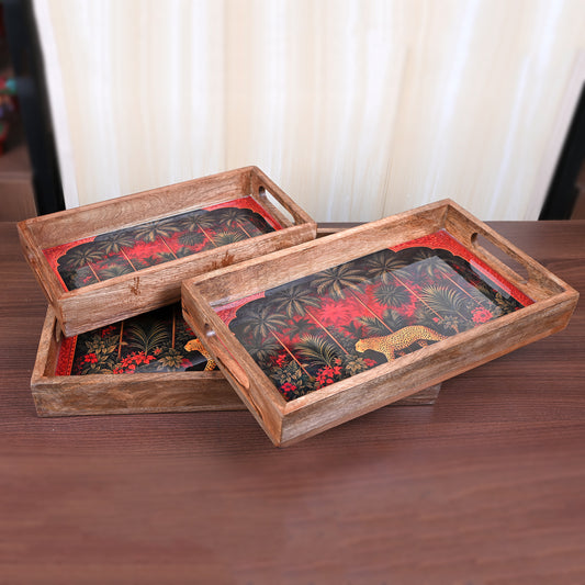 Wooden Tray (Set of 3) - Leopard