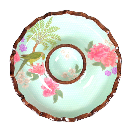 Wooden Chip & Dip (11 In) - Blue - Flower