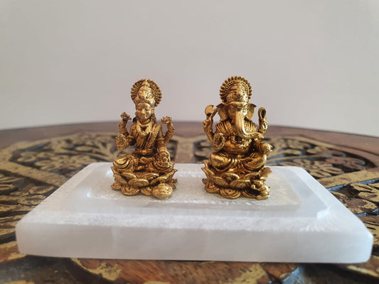 Brass Laxmi Ganesh Sitting On Marble (3 X 2 In)