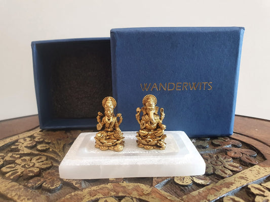 Brass Laxmi Ganesh Sitting On Marble (3 X 2 In)
