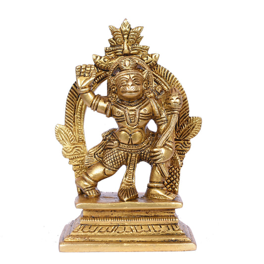 Hanuman Standing In Flying Position On Rec. Base With Prabhawal Fine (4 In)