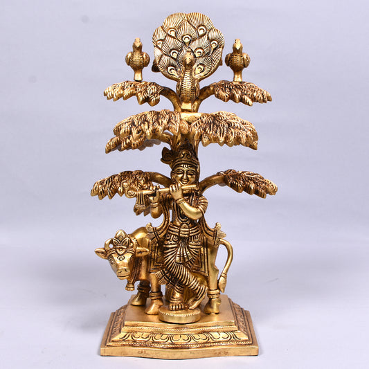 Krishna Standing With Cow Under Tree On Designer Base (11 In)