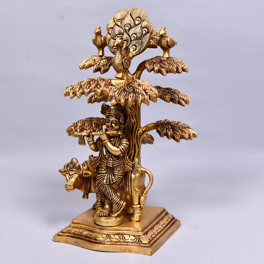Krishna Standing With Cow Under Tree On Designer Base (11 In)