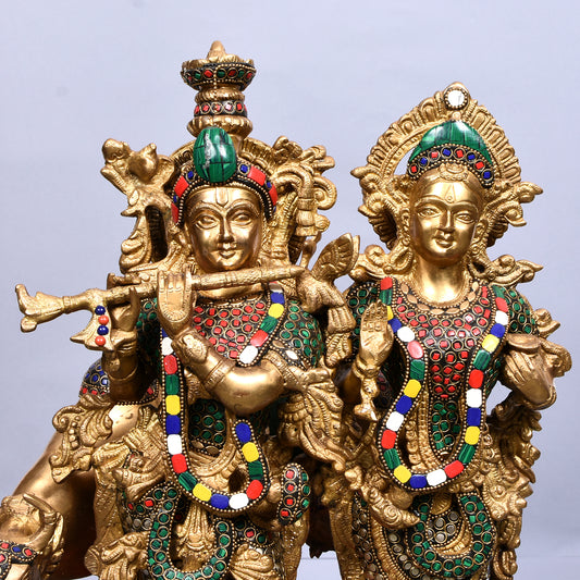 Radha Krishna Standing On Designer Base With Stone Work (18 In)