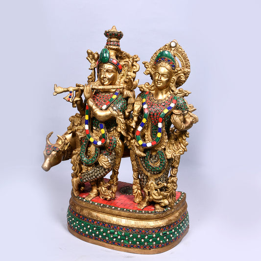 Radha Krishna Standing On Designer Base With Stone Work (18 In)