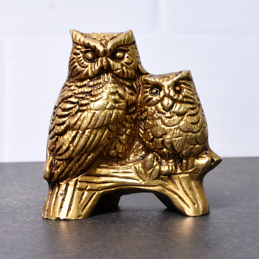 Owl Pair Sitting On Log (3 In)