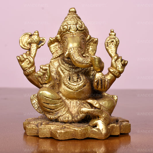 Ganesh Sitting On Lotus Base (4.5 In)