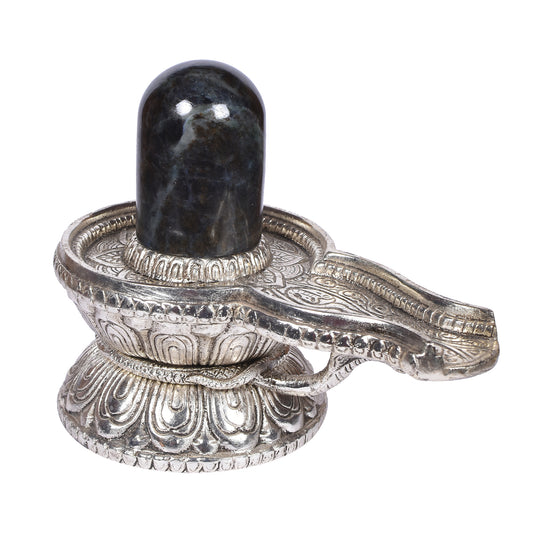 Metal & Semi Precious Stone Shivling with Velvet Box (4.5 In)
