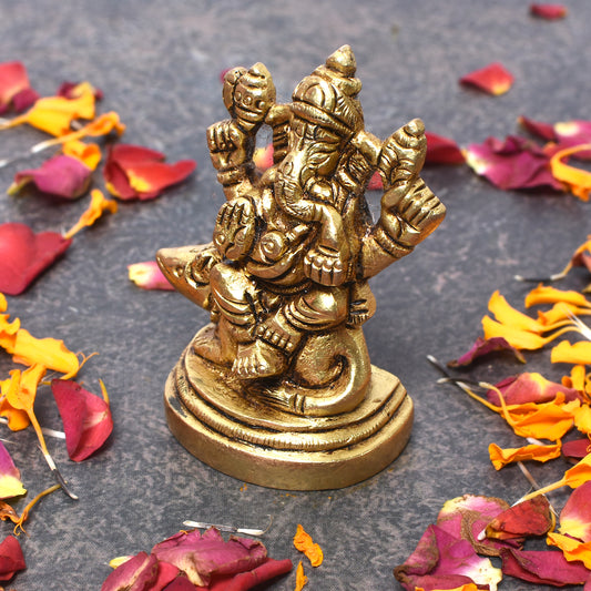 Ganesh Sitting On Mouse On Rd. Base (2.5 In)