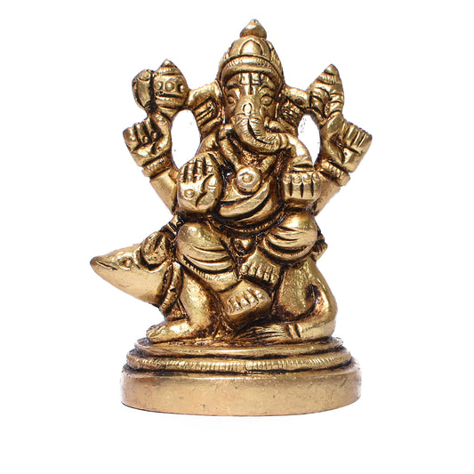 Ganesh Sitting On Mouse On Rd. Base (2.5 In)