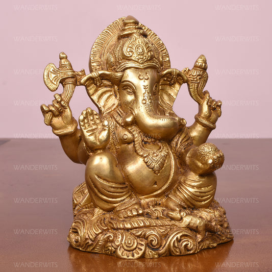 Ganesh Sitting On Designer Base (5 X 3.5 X 6.5 In)