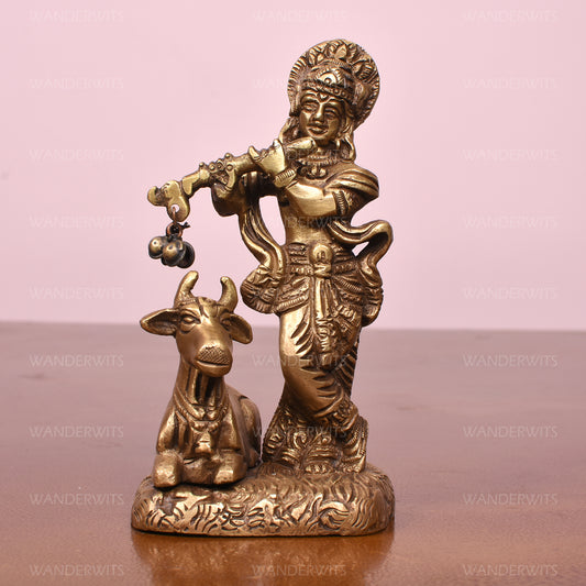 Krishna Standing With Cow On Designer Sq. Base (5 In)