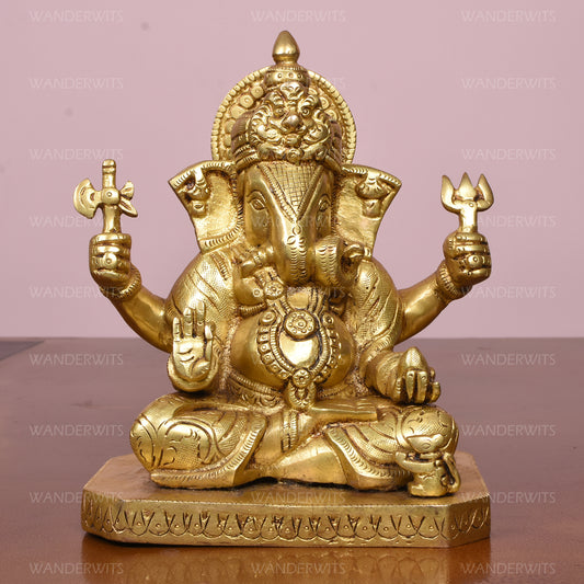 Ganesh Sitting With Coiled Carved Mukut (8 In)
