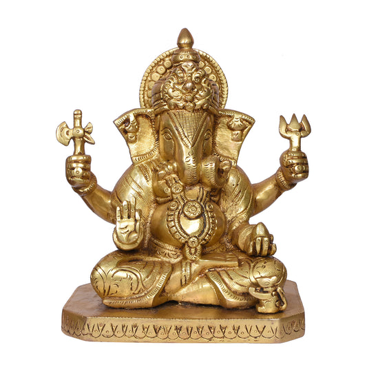 Ganesh Sitting With Coiled Carved Mukut (8 In)