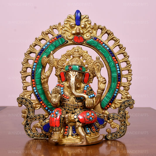 Ganesh With Designer Yelly Ring & Stones (9 In)