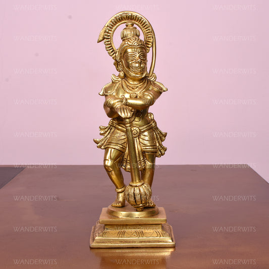 Hanuman Standing On Double Designer Base With Mace (10.75 In)