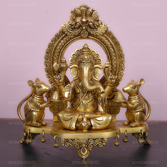 Ganesh Sitting With 2 Mouse On Designer Yelly Frame (11.5 X 4.5 X 11.75 In)