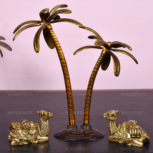 Brass Palm Tree on Rd. Base (9.5 In) - Antique