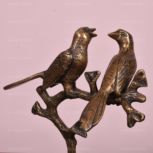 Brass Bird Pair Sitting On Tree (10 In)