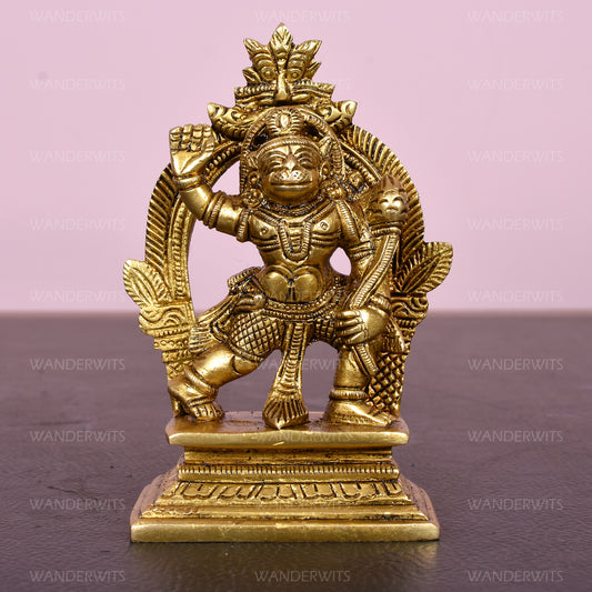 Hanuman Standing In Flying Position On Rec. Base With Prabhawal Fine (4 In)