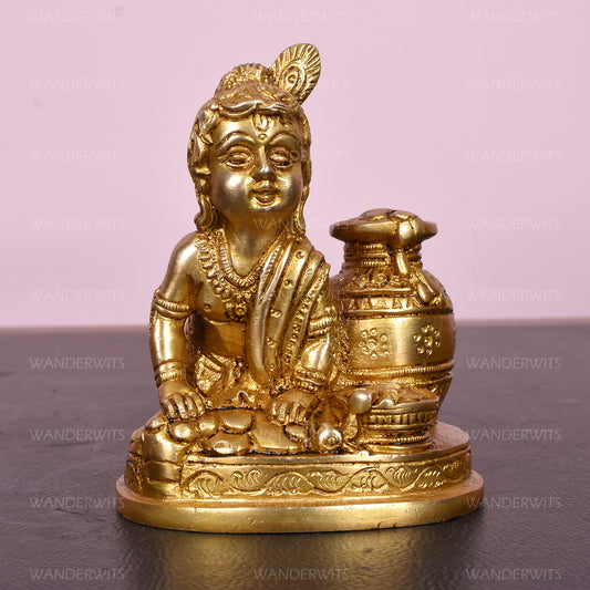 Krishna Sitting With Butter Pot On Oval Base (4.75 In)