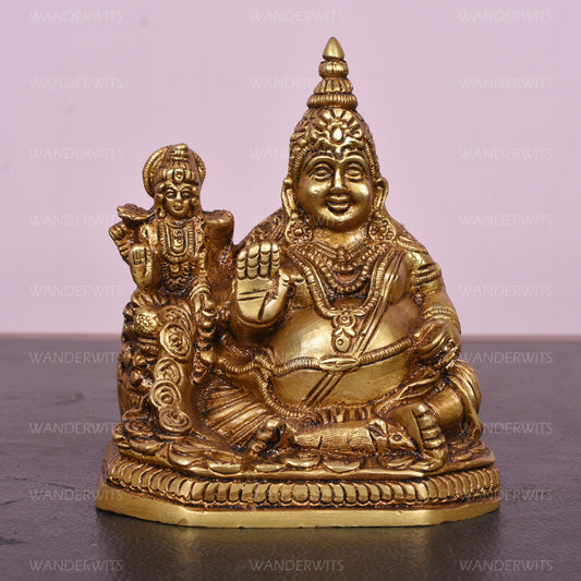 Kuber Sitting With Laxmi On Half Octa Base (5 In)