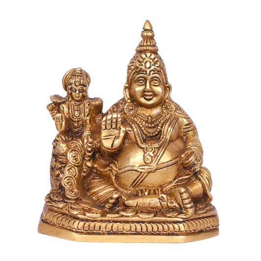 Kuber Sitting With Laxmi On Half Octa Base (5 In)