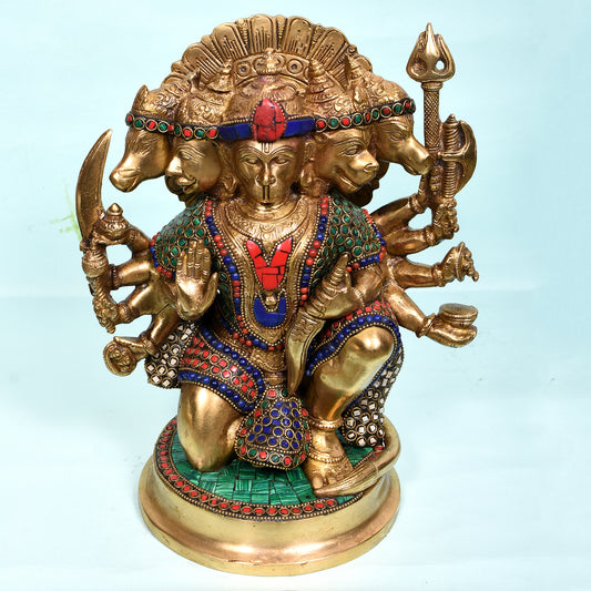 Hanuman Sitting With 5 Faces On Rd. Base (11 In)