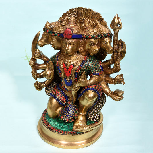 Hanuman Sitting With 5 Faces On Rd. Base (11 In)