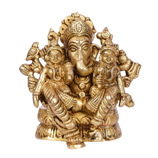 Ganesh Sitting With Riddhi Siddhi (4.25 In)