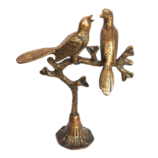 Brass Bird Pair Sitting On Tree (10 In)