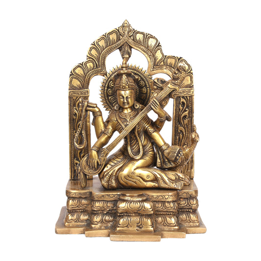 Saraswati Sitting On Lotus Hexagonal Base (10 In)