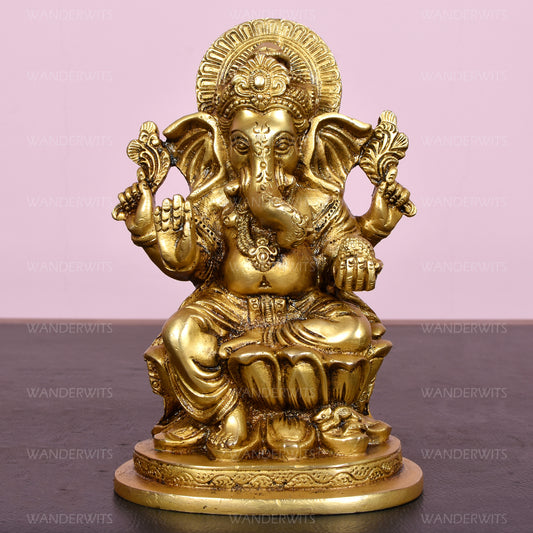 Ganesh Sitting On Half Rd. Base Carving On Sq. Base (8 In)