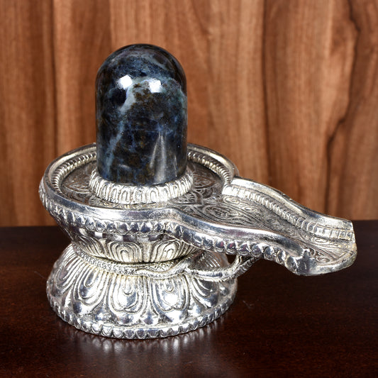 Metal & Semi Precious Stone Shivling with Velvet Box (4.5 In)