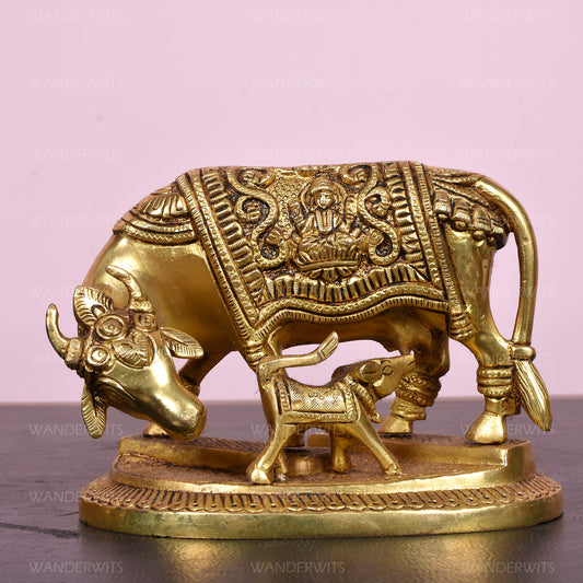 Cow Standing With Calf With Ganesh Laxmi Carving (6.5 X 4.5 In)